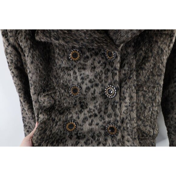 Buckle BKE Womens Medium Faux Fur Double Breasted Peacoat Jacket Leopard Print - Picture 4 of 14